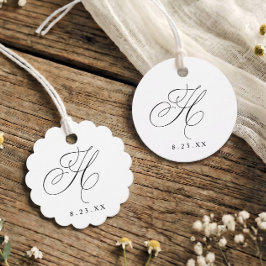 Etiquetas Para Recuerdos Elegante Caligrafía Monograma Inicial H Boda