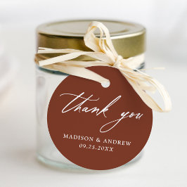 Etiquetas Para Recuerdos Elegante caligrafía Terracota Boda Gracias