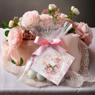 Etiquetas Para Recuerdos Elegante Chica de té con flores rosadas alta Baby 