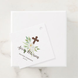 Etiquetas Para Recuerdos Elegante Comunión floral blanca y verde