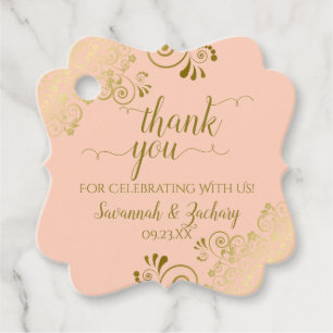Etiquetas Para Recuerdos Elegante Coral Peach & Gold Curls Boda Gracias
