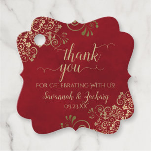 Etiquetas Para Recuerdos Elegante Crimson Red & Gold Curls Boda Gracias