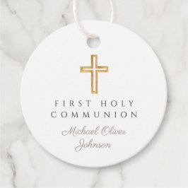 Etiquetas Para Recuerdos Elegante Cruce de Taupe Primer Comunión Ronda