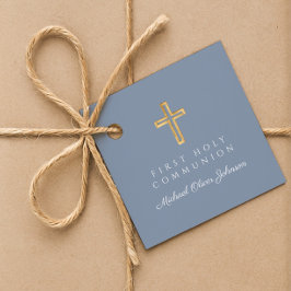 Etiquetas Para Recuerdos Elegante cruz azul turquesa primera comunión