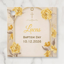 Elegante Cruz Floral de Oro para Bautizo de Bebé C