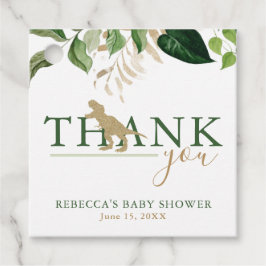 Etiquetas Para Recuerdos Elegante Dinosaur Green y Gold Baby Shower
