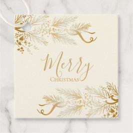 Etiquetas Para Recuerdos Elegante dorada personalizada Pine Feliz Navidad