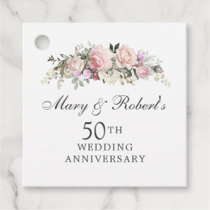 Etiquetas Para Recuerdos Elegante Fiesta de 50 Aniversario de la Flora Rosa