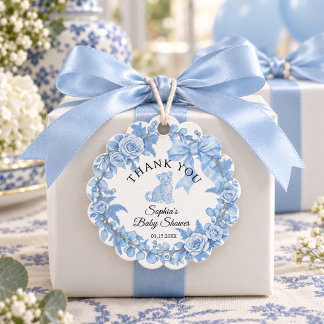 Etiquetas Para Recuerdos Elegante Fiesta de Bebé Safari Azul Toile de Jouy