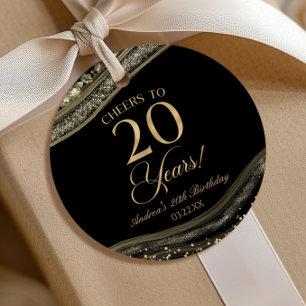 Etiquetas Para Recuerdos Elegante Fiesta de Cumpleaños 20 con Ágata Negra y