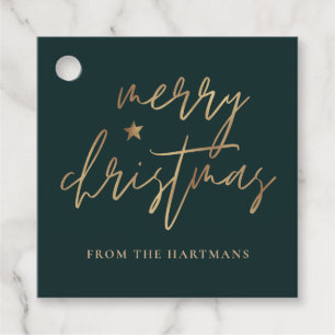 Etiquetas Para Recuerdos Elegante guión Feliz Navidad Estrella de Oro Oscur