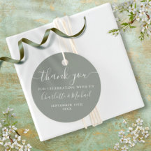 Elegante Guión Gracias Boda Verde Sage