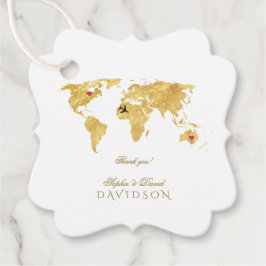 Etiquetas Para Recuerdos Elegante Mapa Mundial de Oro Boda de Destino