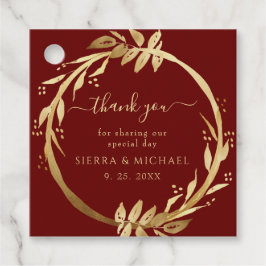 Etiquetas Para Recuerdos Elegante Moda Borgoña Boda del oliage dorado