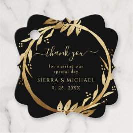 Etiquetas Para Recuerdos Elegante Moda Foliage dorado Wreath Boda negro