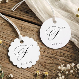 Etiquetas Para Recuerdos Elegante Monograma Inicial de Caligrafía F Boda