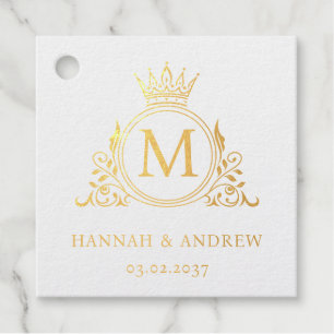 Etiquetas Para Recuerdos Elegante, Monograma, Real, Corona, Boda de logotip