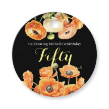 Elegante Naranja negro Floral 50 cumpleaños