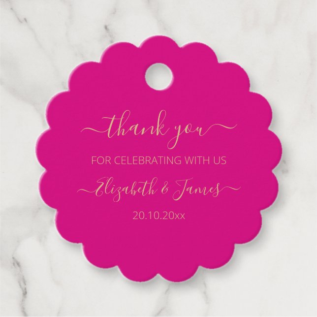 Etiquetas Para Recuerdos Elegante Oro Fuchsia Gracias Bolsas De Favor De Bo (Anverso)