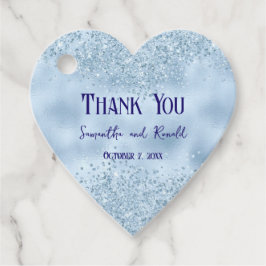 Etiquetas Para Recuerdos Elegante Purpurina azul bebé y Boda de Relieve met