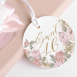 Etiquetas Para Recuerdos Elegante Purpurina de oro Peony Florals Sweet 16