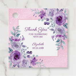 Etiquetas Para Recuerdos Elegante Purpurina de Rosas Púrpura  Cumpleaños Fl