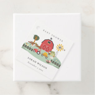 Etiquetas Para Recuerdos Elegante Red Barnyard Farm Animal Baby Shower