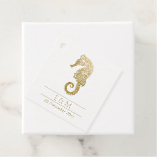 ETIQUETAS PARA RECUERDOS ELEGANTE RELIEVE METALIZADO DORADO NAVY SEAHORSE M