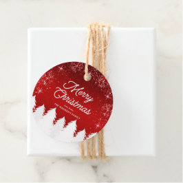 Etiquetas Para Recuerdos Elegante Rojo | Árboles y Copos de Nieve Fiesta de