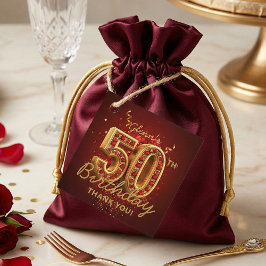Etiquetas Para Recuerdos Elegante Rojo Rubí y Dorado Agradecimiento Cumplea