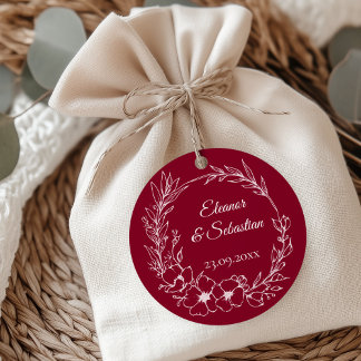 Etiquetas Para Recuerdos Elegante Romance de época Borgoña Boda Floral
