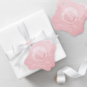 Etiquetas Para Recuerdos Elegante Rosa acuático Monograma Boda