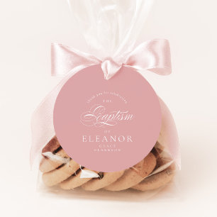 Etiquetas Para Recuerdos Elegante rosa caligrafía bautismo gracias