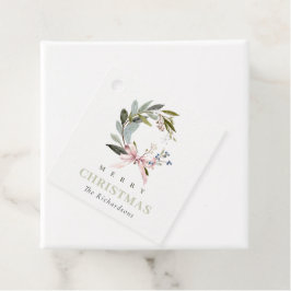 Etiquetas Para Recuerdos Elegante Rubor Blue Green Winter Navidades Wreath