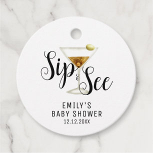 Etiquetas Para Recuerdos Elegante Sip & See Martini Cocktail Baby Shower