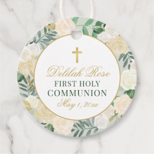 Etiquetas Para Recuerdos Elegante Wreath Floral Primera Comunión Oro Verde