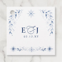 Elegantes copos de nieve con monograma azul para b