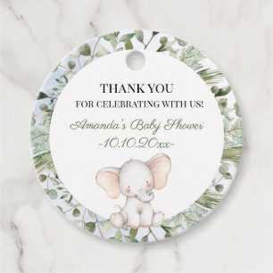 Etiquetas Para Recuerdos Elephant Greenery Boy Circle Boy Baby Shower