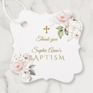 Etiquetas Para Recuerdos Encantador Rubor Gold Flowers Gold Cross Baptism