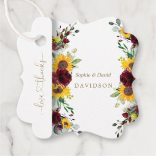 Etiquetas Para Recuerdos Encantadora Boda de Otoño Rosas de Burdeos Girasol
