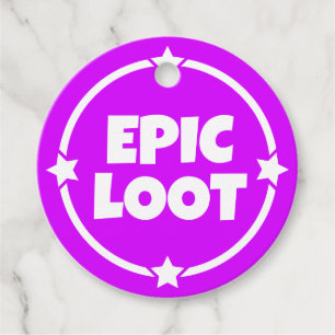 Etiquetas Para Recuerdos Epic Loot Gamer Neon Purple Star Lema de texto