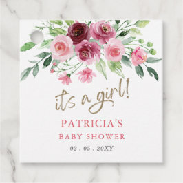 Etiquetas Para Recuerdos Es un chica Baby Shower floral rosa moderno
