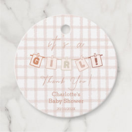 Etiquetas Para Recuerdos Es un Chica Cute Brown Gingham Notedry Baby Shower