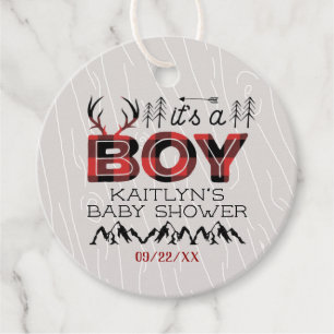 Etiquetas Para Recuerdos ¡Es un chico! Rustic Plaid Lumberjack Baby Shower