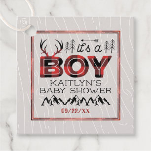 Etiquetas Para Recuerdos ¡Es un chico! Rustic Plaid Lumberjack Baby Shower