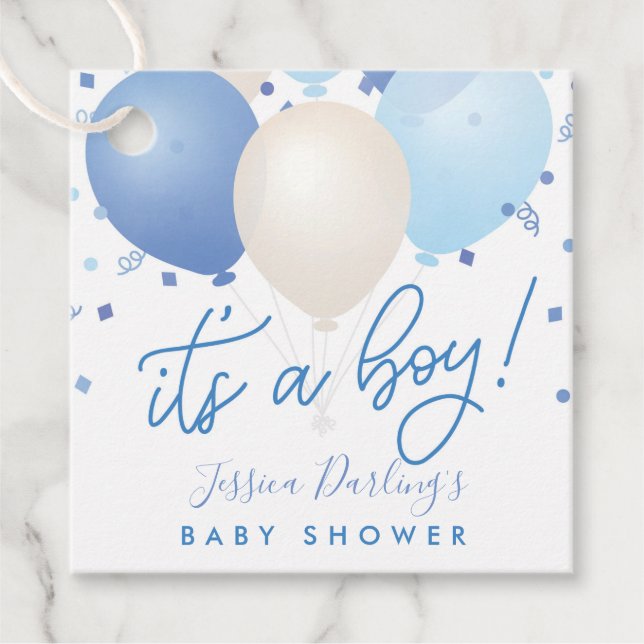 Etiquetas Para Recuerdos Es un niño globo azul ducha bebé (Anverso)