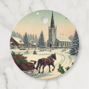 Etiquetas Para Recuerdos Escena clásica/vintage de Navidad