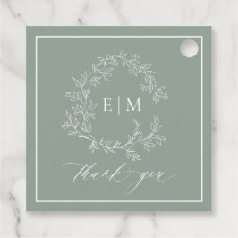 Etiquetas Para Recuerdos Escudo de Leafy Verde Masaje Moderno Monograma Bod