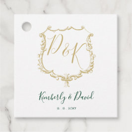 Etiquetas Para Recuerdos Escudo de oro monogramado y Boda verde forestal