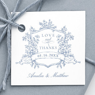 Etiquetas Para Recuerdos Escudo floral clásico Dusty Blue Love & Gracias